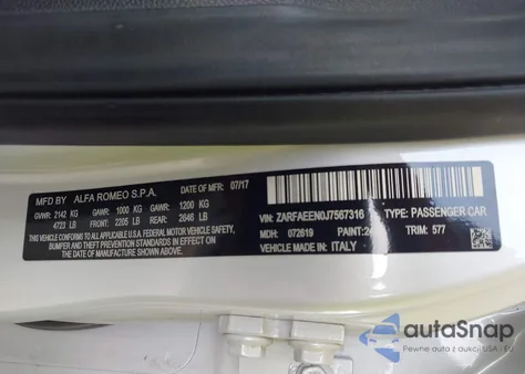 2018 Alfa Romeo Giulia Ti Lusso Awd из США, поврежденный, VIN ZARFAEEN0J7567316